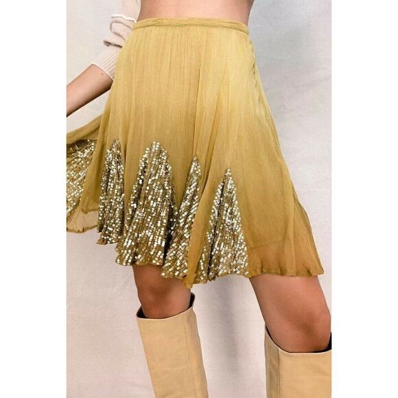 NEW WITHOUT TAG FREE PEOPLE Sz S CAFE MINI SKIRT SEQUIN CHIFFON SWING SKIRT - Picture 2 of 3